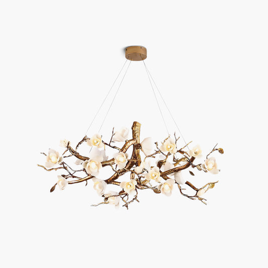 Flower Bloom Branch Brass Classic Ceramic Chandelier