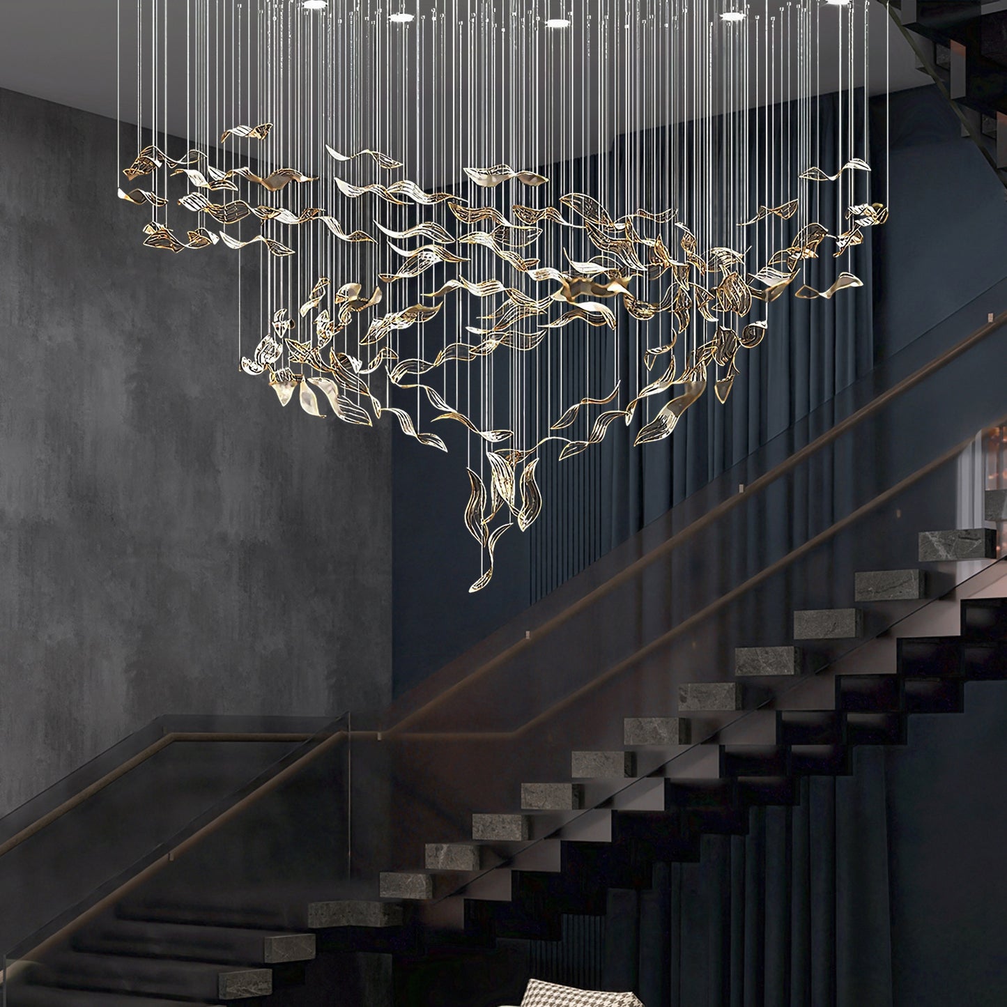 Fluttering Leaves Eclectic Crystal Chandelier