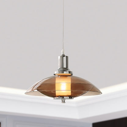 Flying Saucer Chrome Retro Crystal Pendant Light