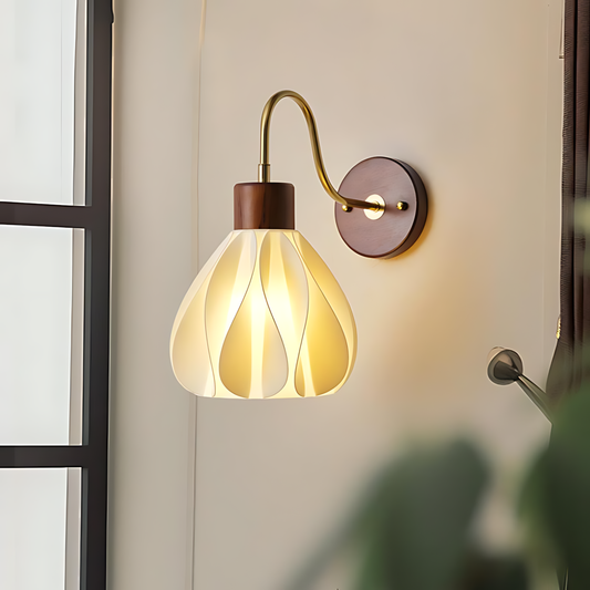 French Cream Wood Study Wall Lamp