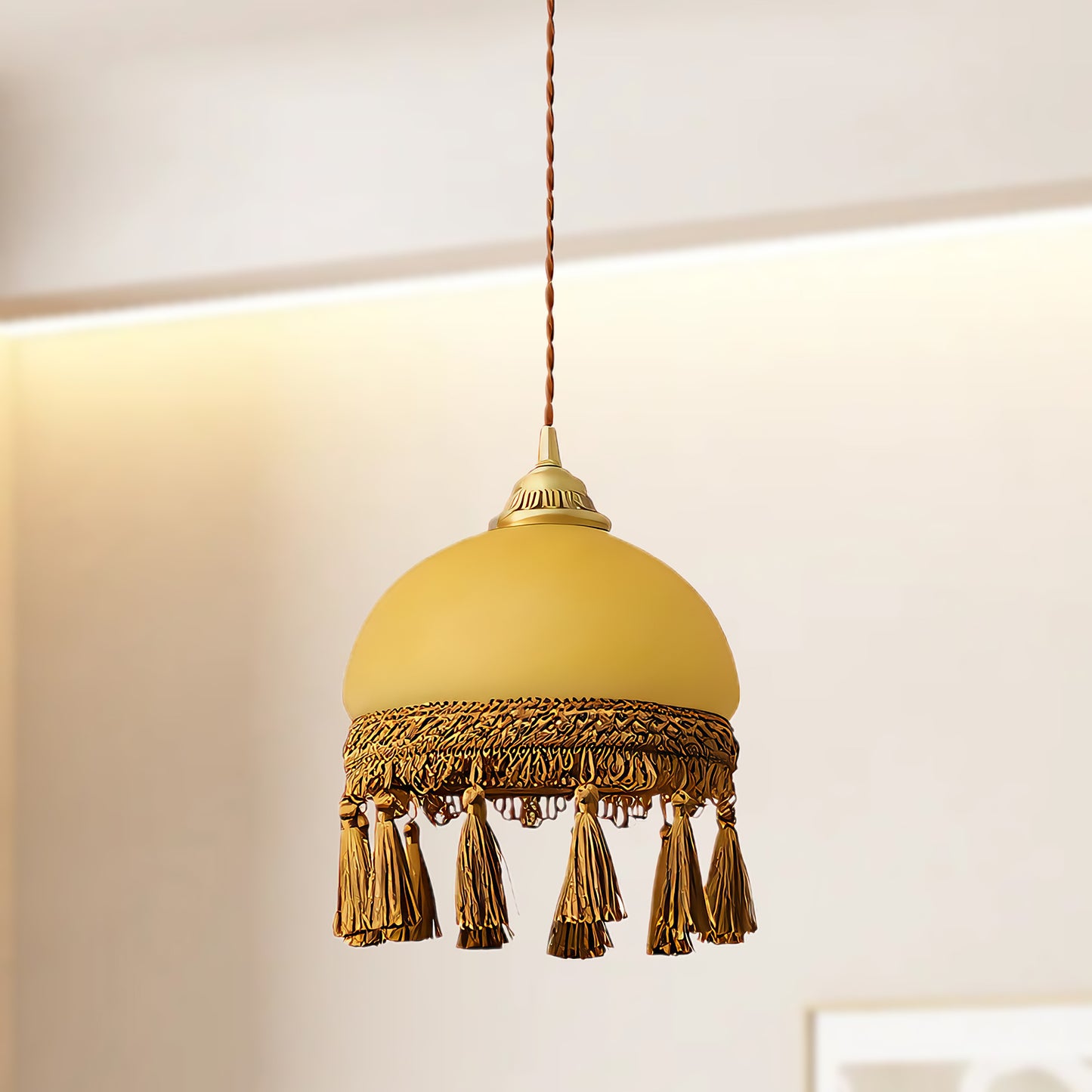 French Tassels Brass Contemporary Crystal Pendant Light