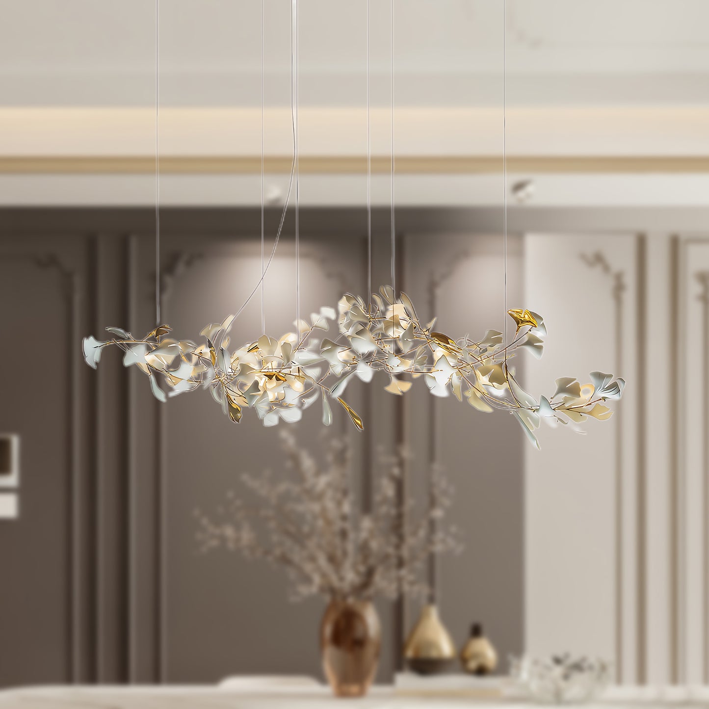 Gingko Leaves Eclectic Metal Chandelier