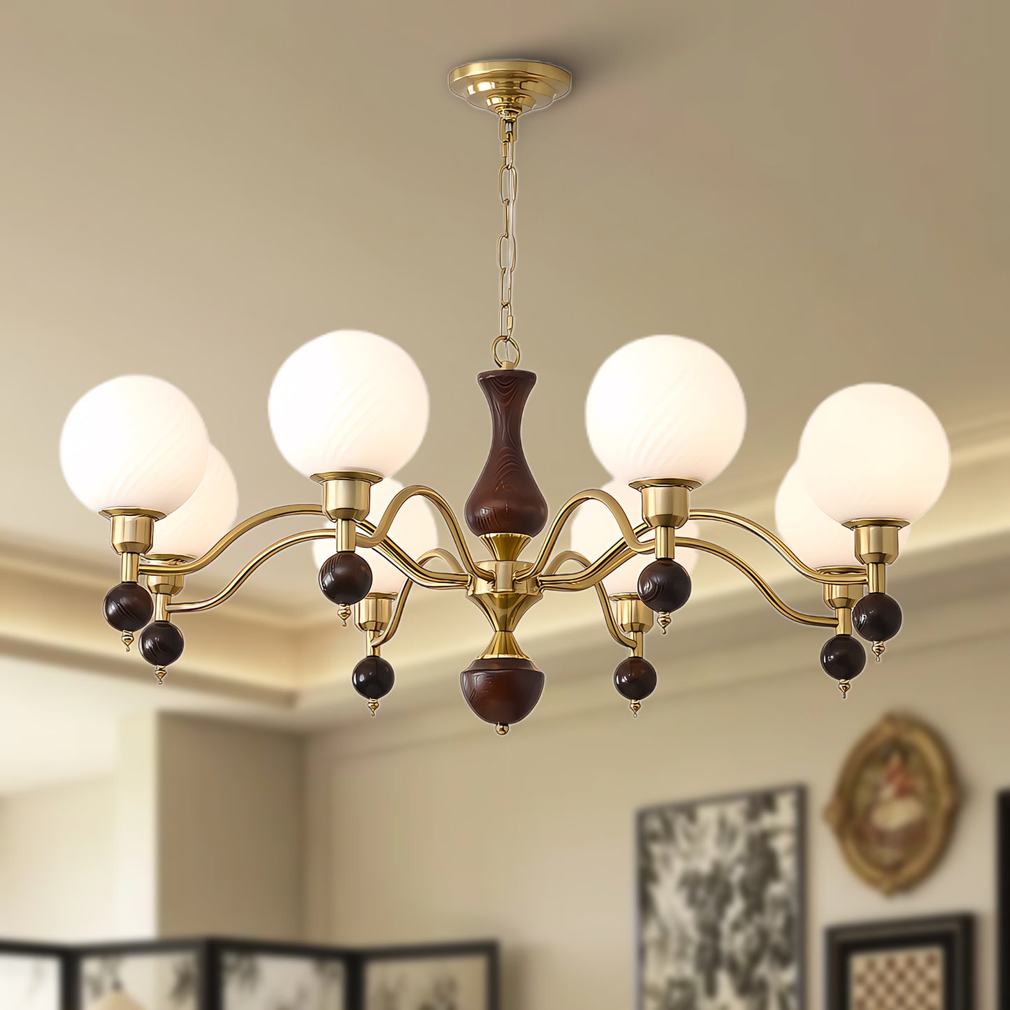 Globe Orb Wood Modern Crystal Chandelier