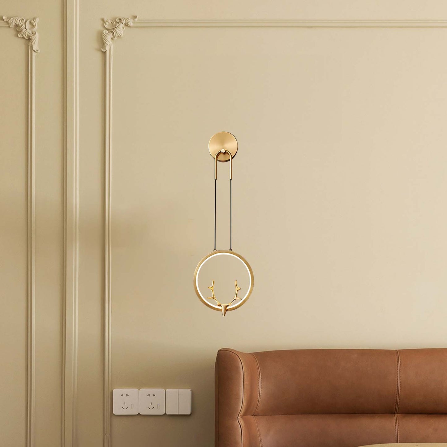 Golden Antler Eclectic Metal Wall Light