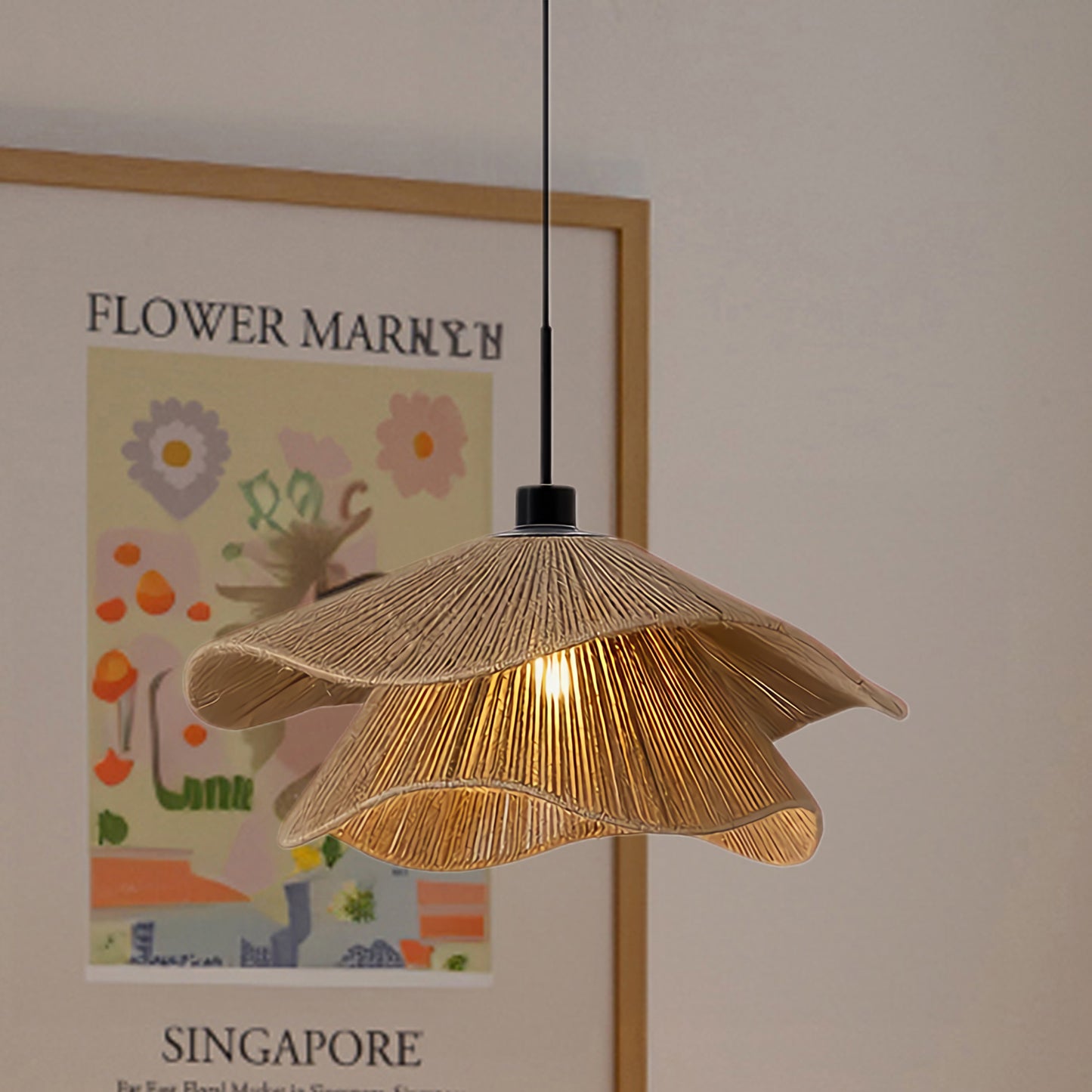 Handmade Straw Hat Eclectic Metal Pendant Lamp