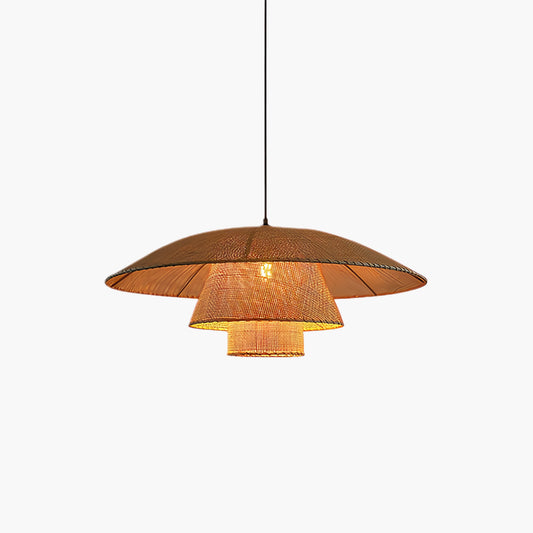 Hat Weave Rattan Contemporary Metal Pendant Lamp