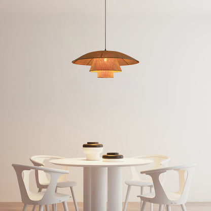 Hat Weave Rattan Contemporary Metal Pendant Lamp