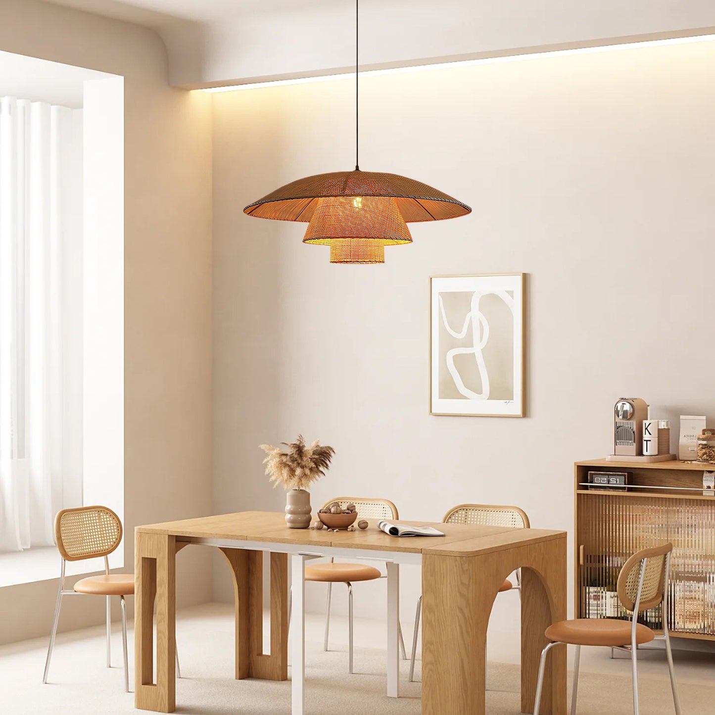 Hat Weave Rattan Contemporary Metal Pendant Lamp