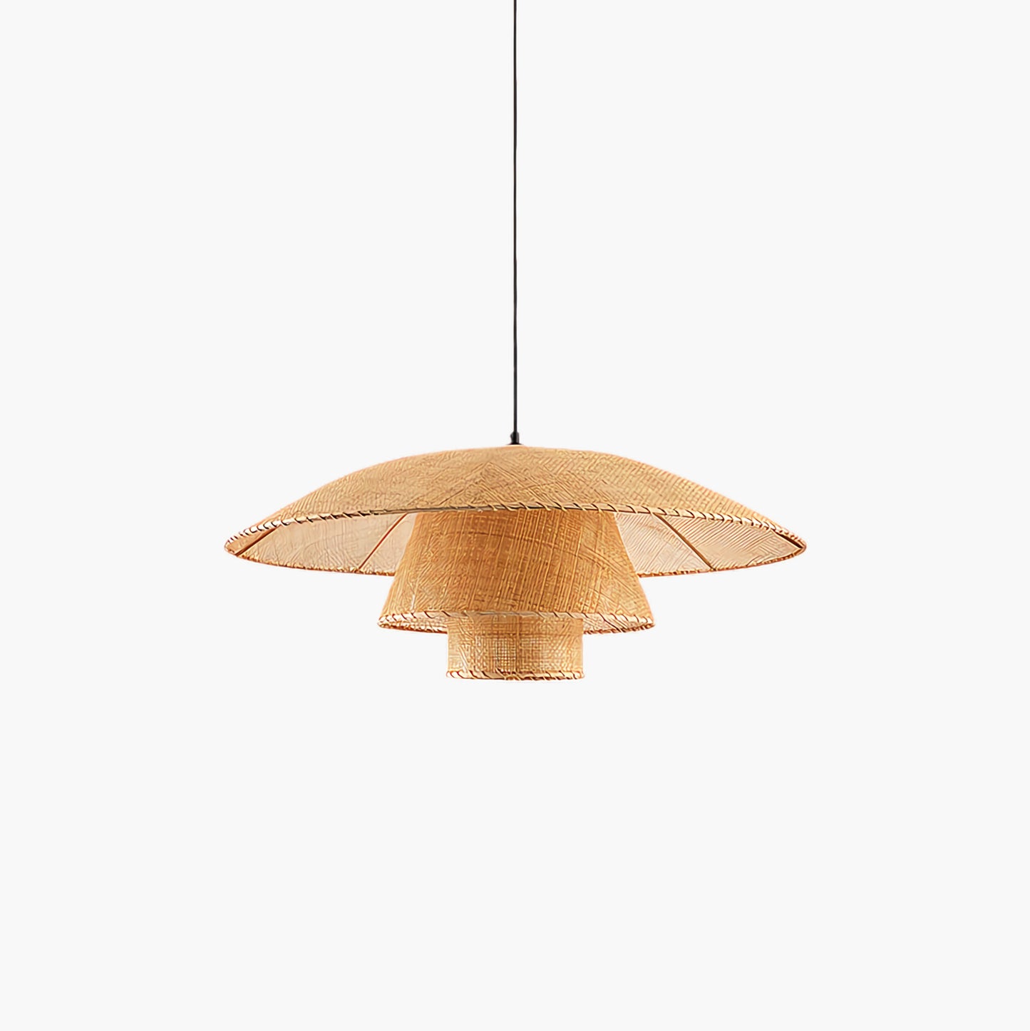 Hat Weave Rattan Contemporary Metal Pendant Lamp