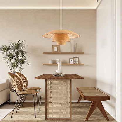 Hat Weave Rattan Contemporary Metal Pendant Lamp