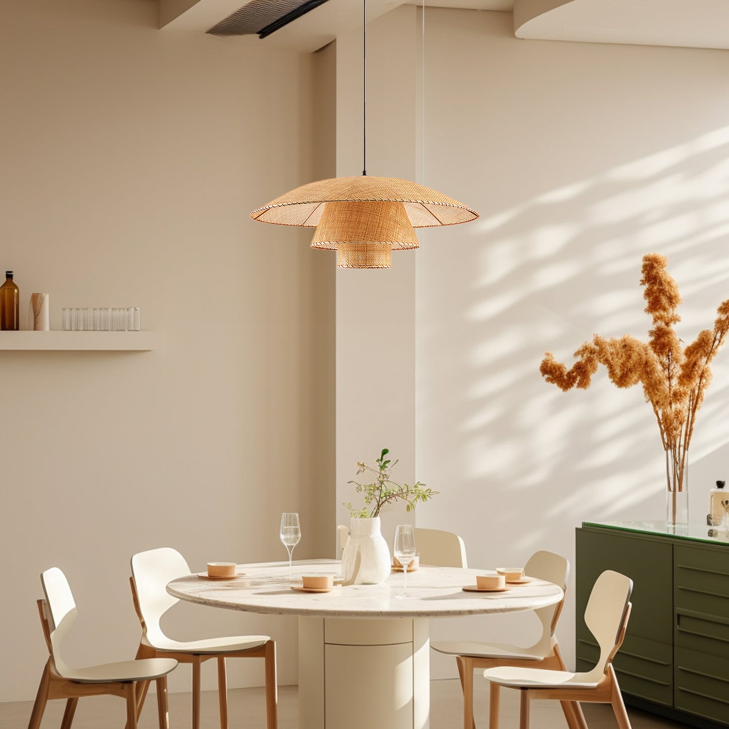 Hat Weave Rattan Contemporary Metal Pendant Lamp