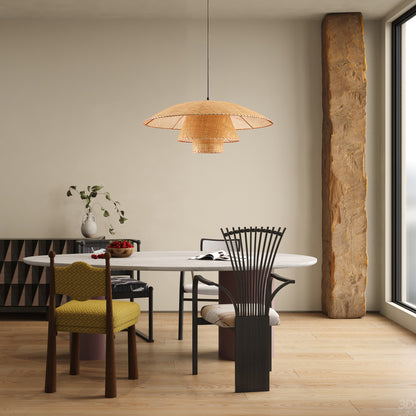 Hat Weave Rattan Contemporary Metal Pendant Lamp