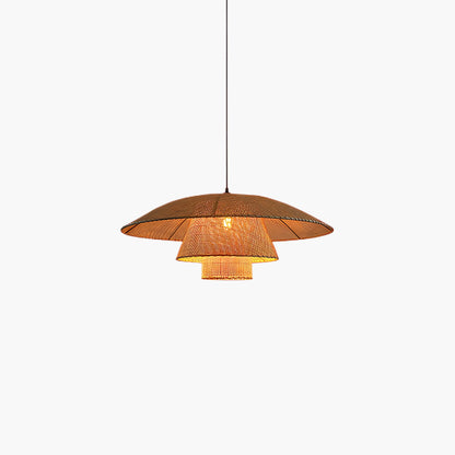 Hat Weave Rattan Contemporary Metal Pendant Lamp