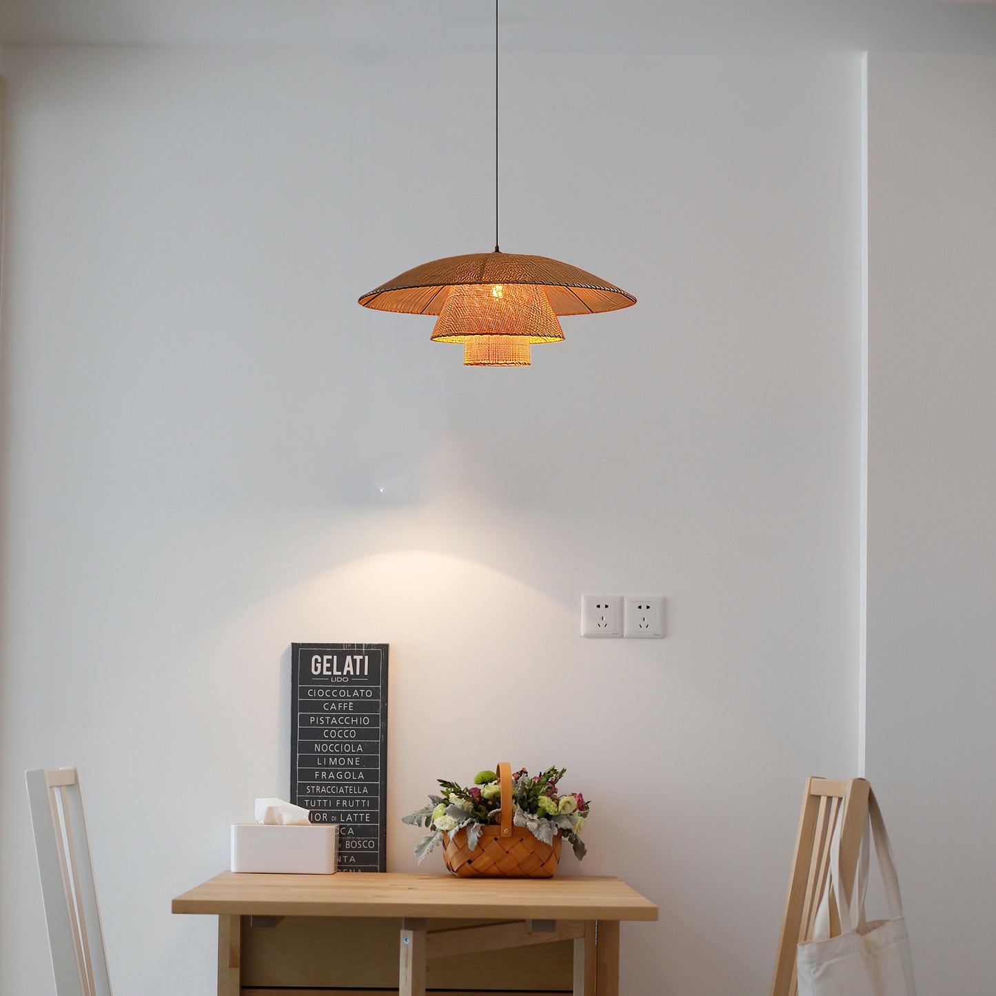 Hat Weave Rattan Contemporary Metal Pendant Lamp