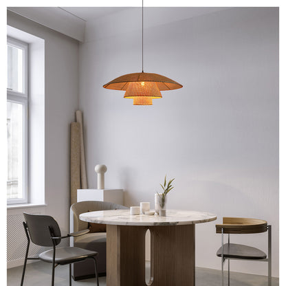 Hat Weave Rattan Contemporary Metal Pendant Lamp