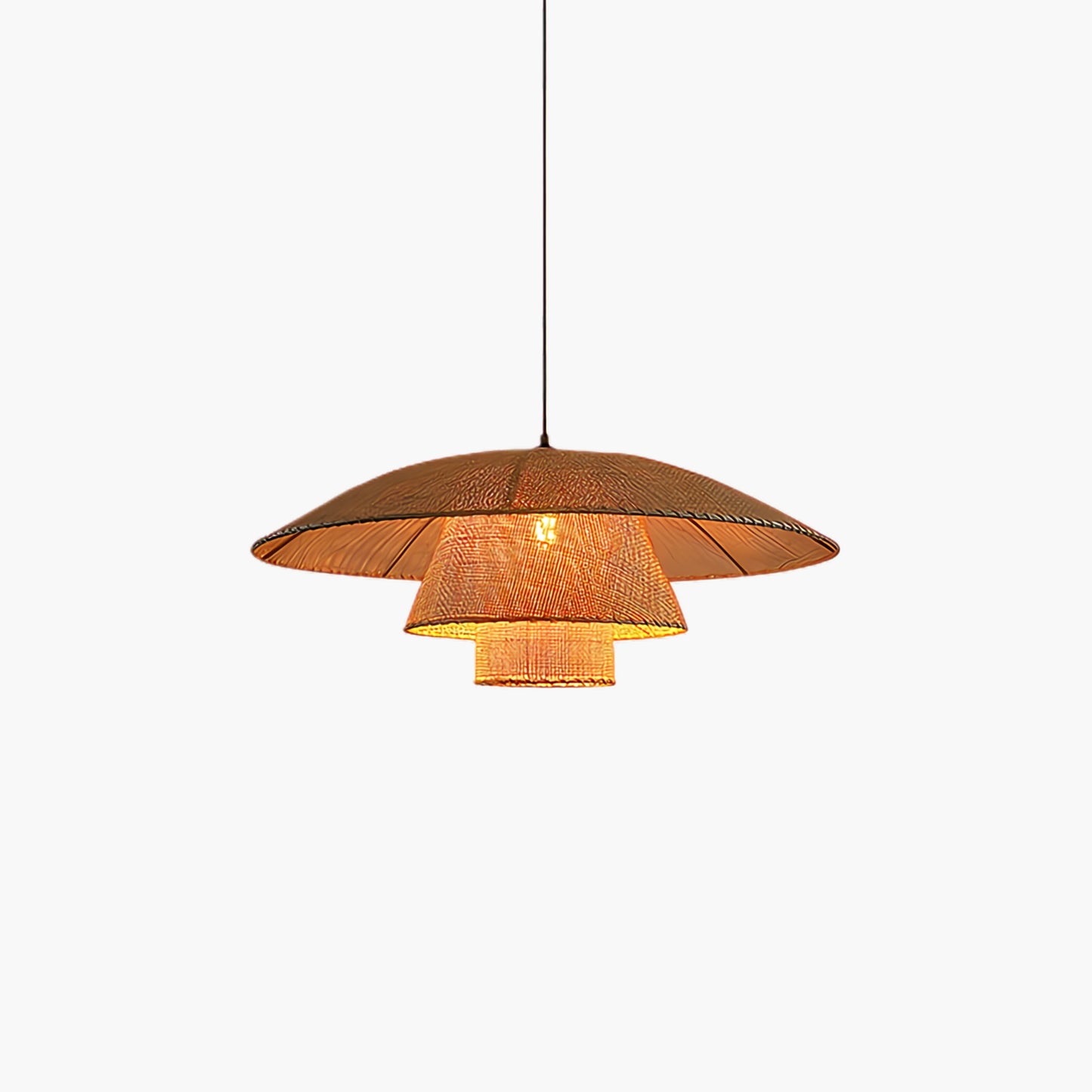 Hat Weave Rattan Contemporary Metal Pendant Lamp