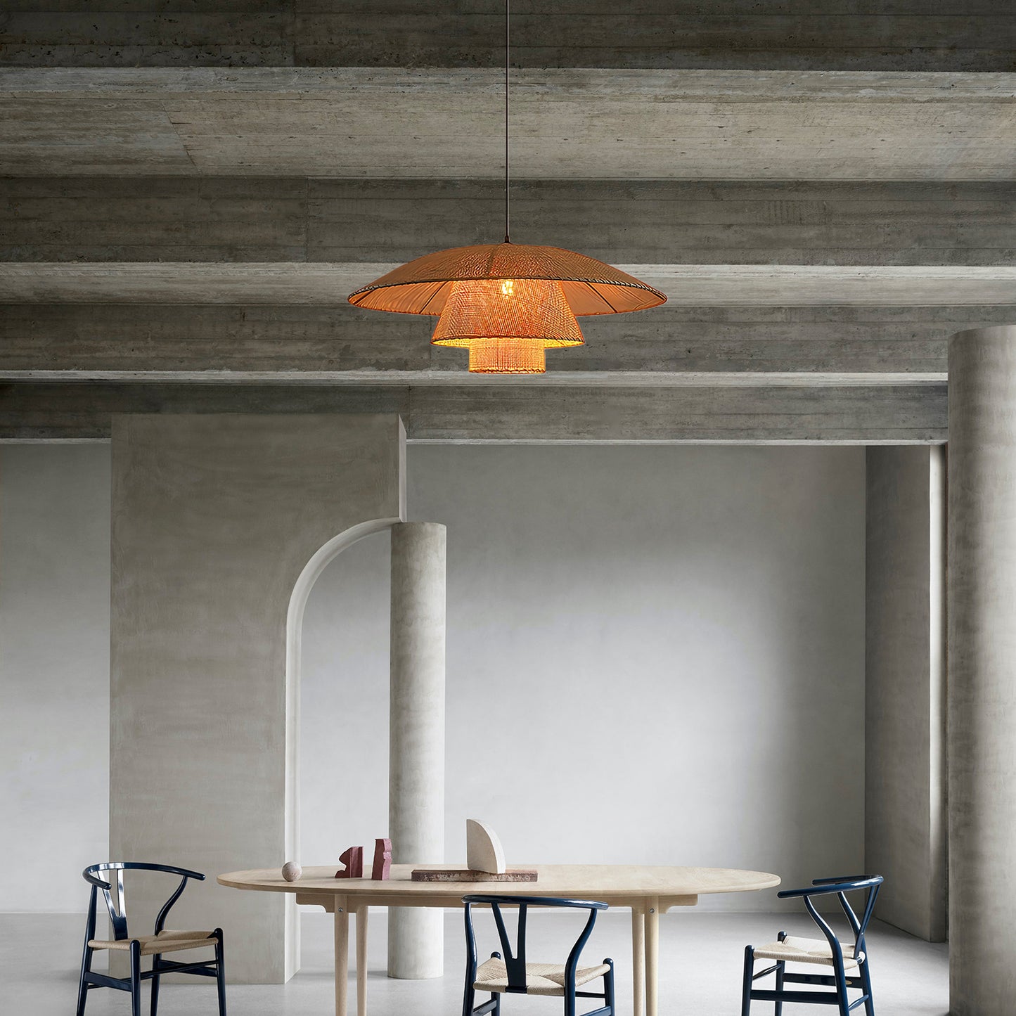 Hat Weave Rattan Contemporary Metal Pendant Lamp