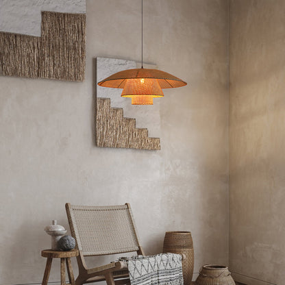 Hat Weave Rattan Contemporary Metal Pendant Lamp