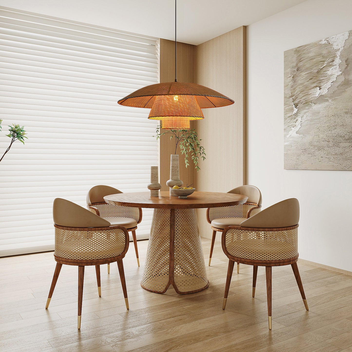 Hat Weave Rattan Contemporary Metal Pendant Lamp