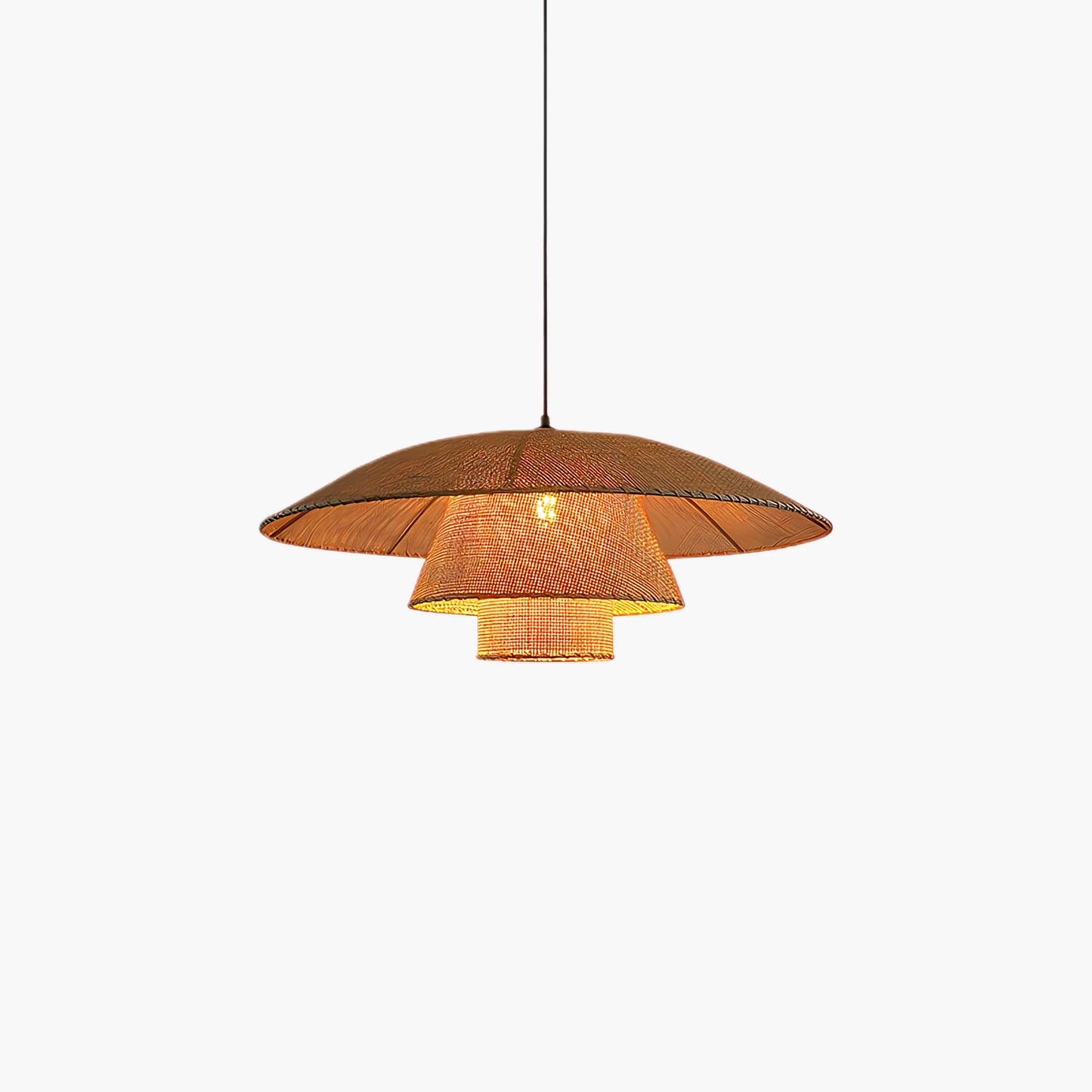 Hat Weave Rattan Contemporary Metal Pendant Lamp