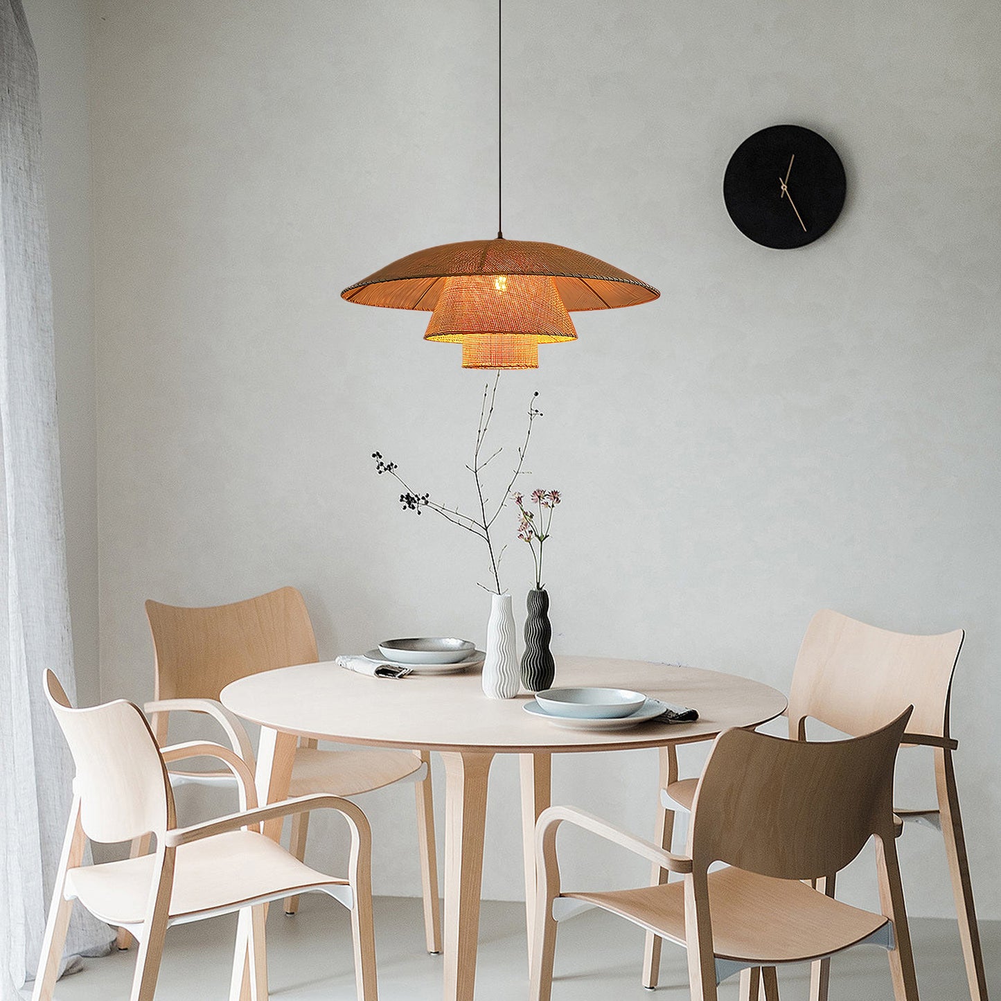 Hat Weave Rattan Contemporary Metal Pendant Lamp