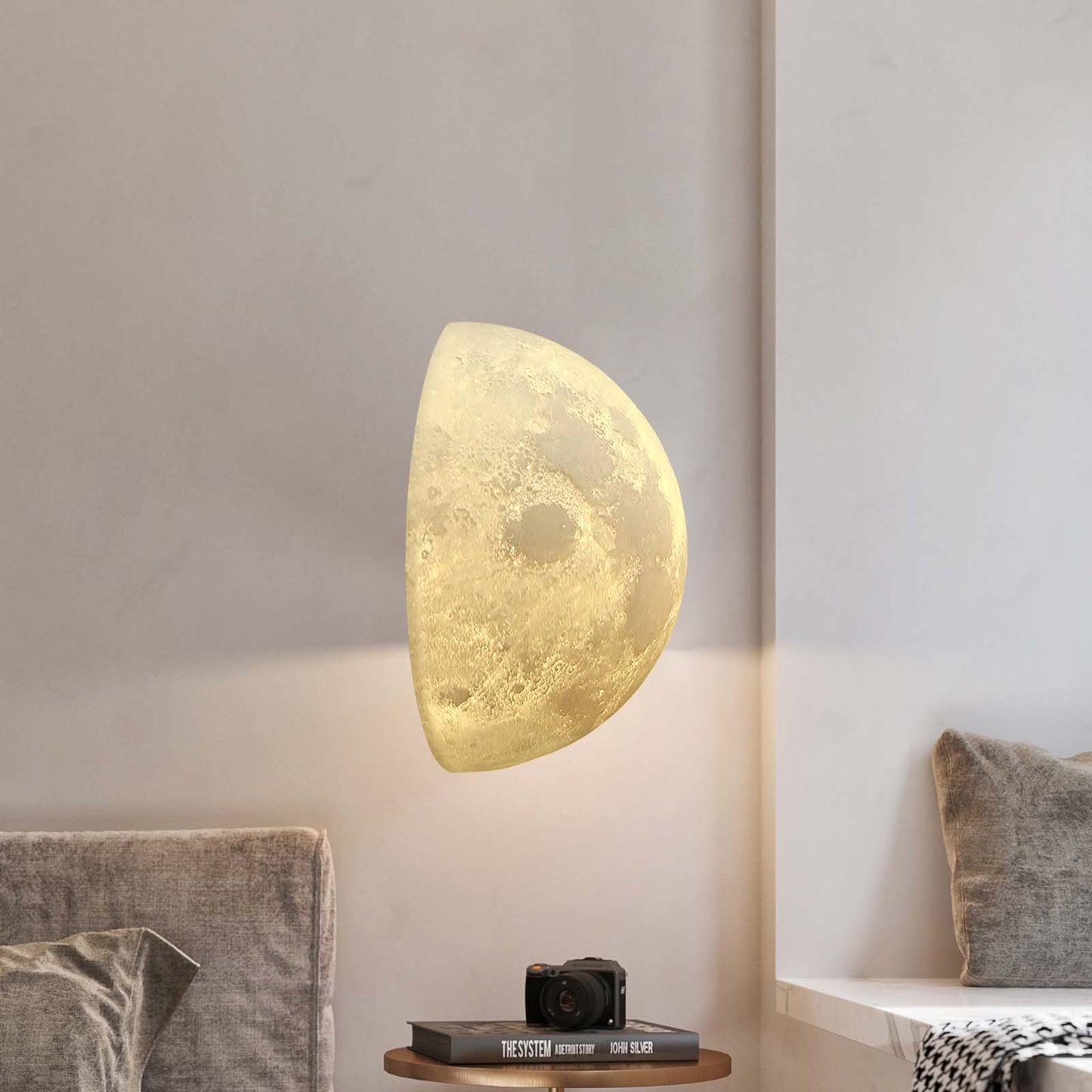 Hemisphere Moon Eclectic Metal Wall Lamp