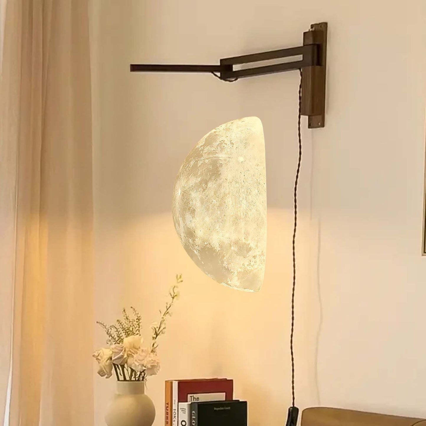 Hemisphere Moon Eclectic Metal Wall Lamp