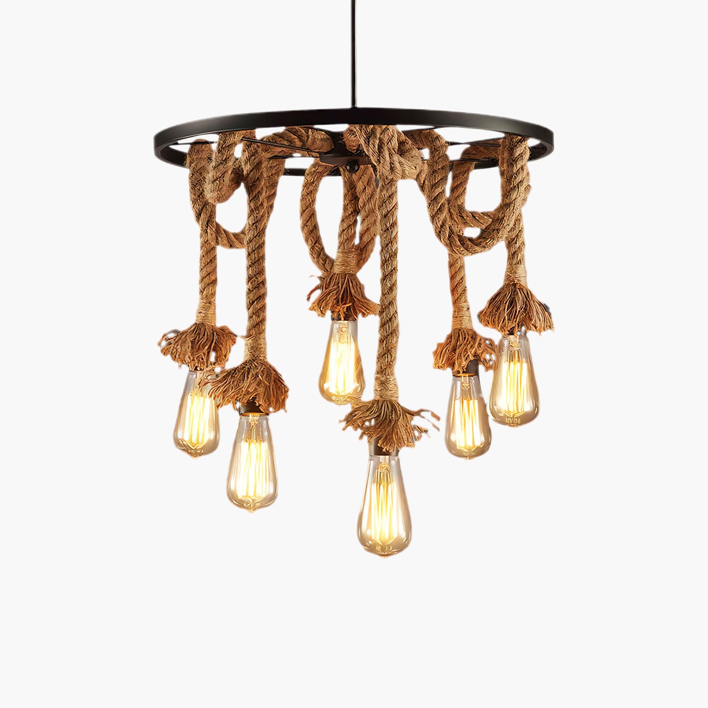 Hemp Rope Industrial Six Head Rustic Material Chandelier