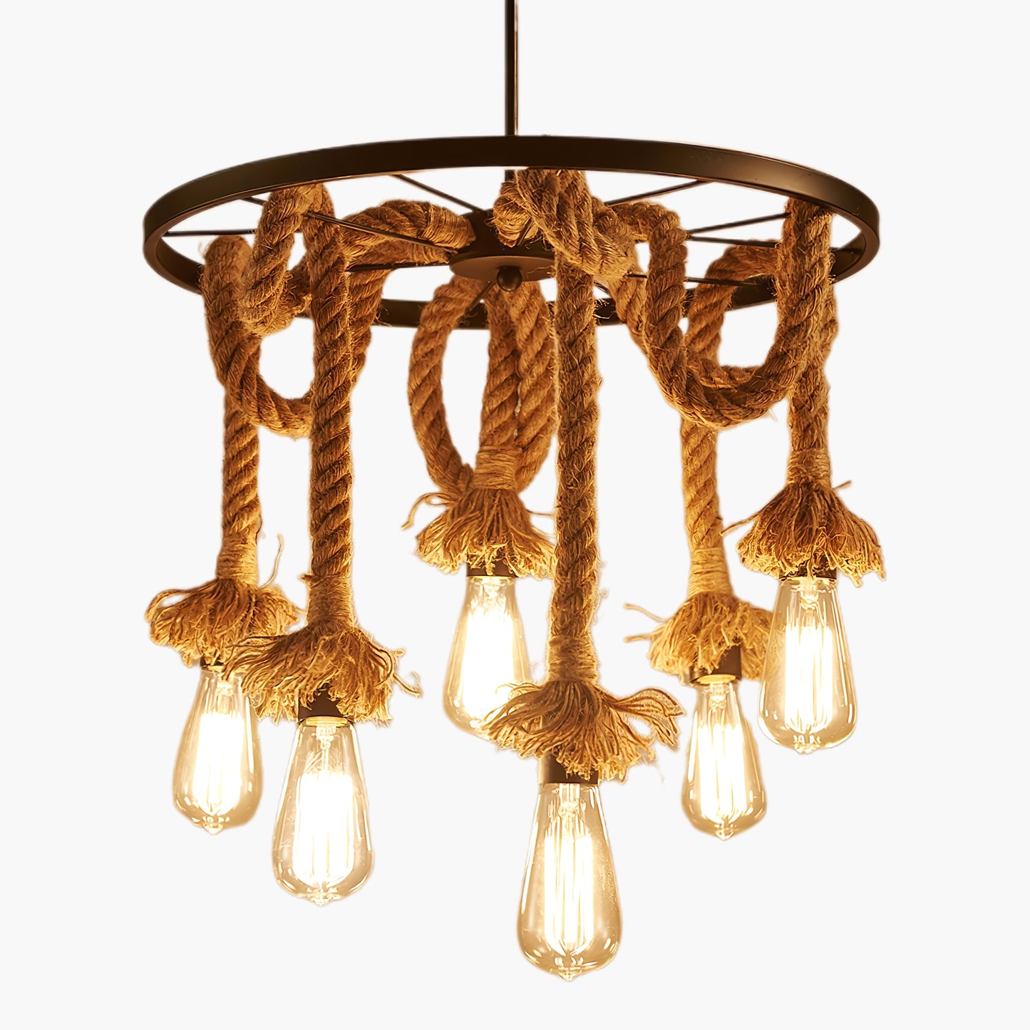 Hemp Rope Industrial Six Head Rustic Material Chandelier