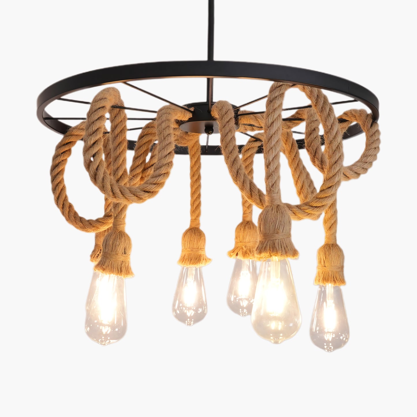 Hemp Rope Industrial Six Head Rustic Material Chandelier