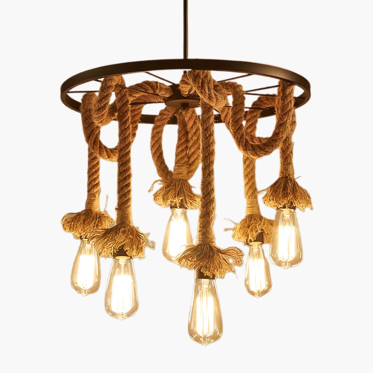 Hemp Rope Industrial Six Head Rustic Material Chandelier