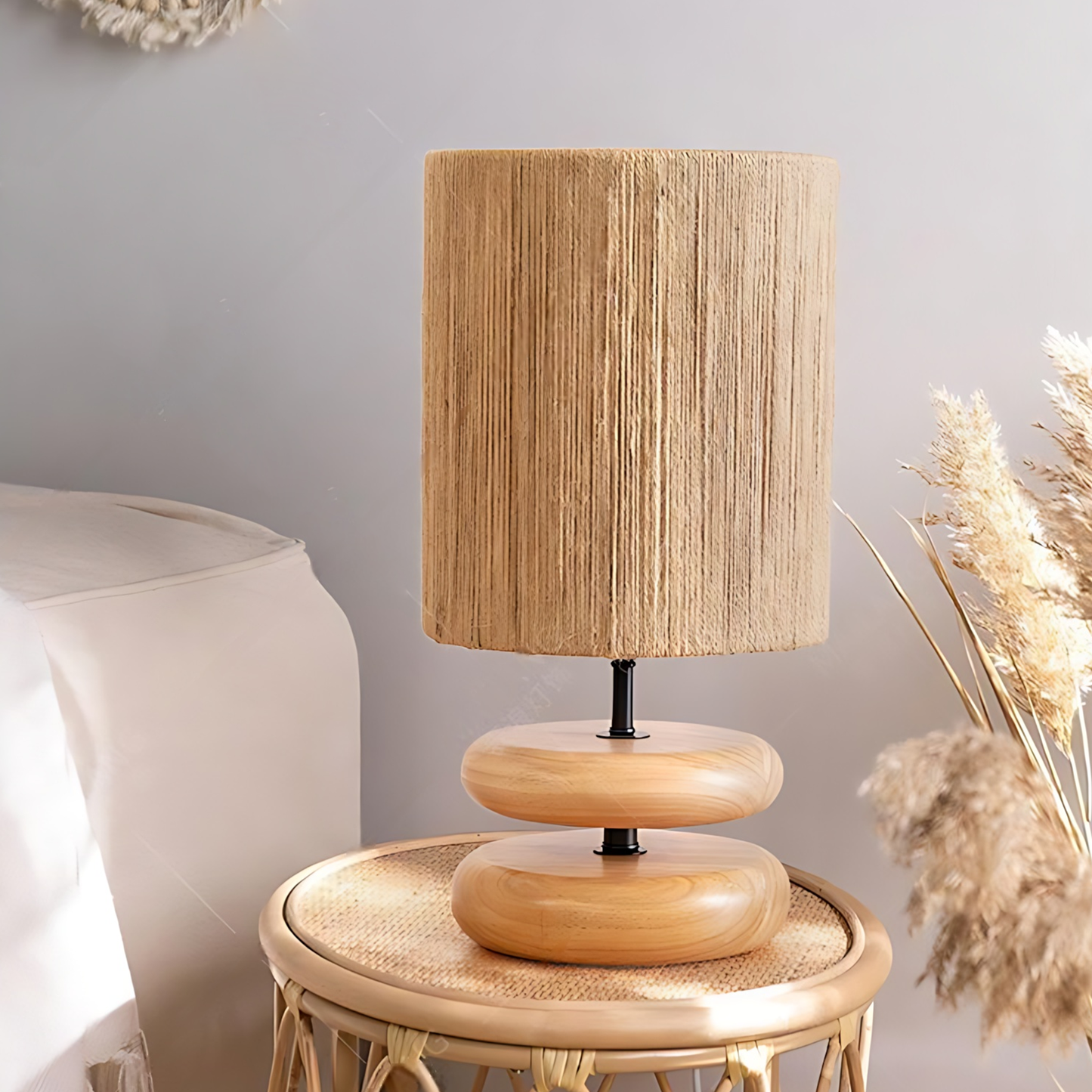 Japanese Cream Wood Study Table Lamp