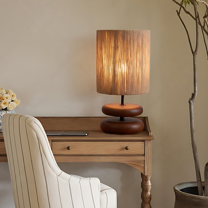 Japanese Cream Wood Study Table Lamp