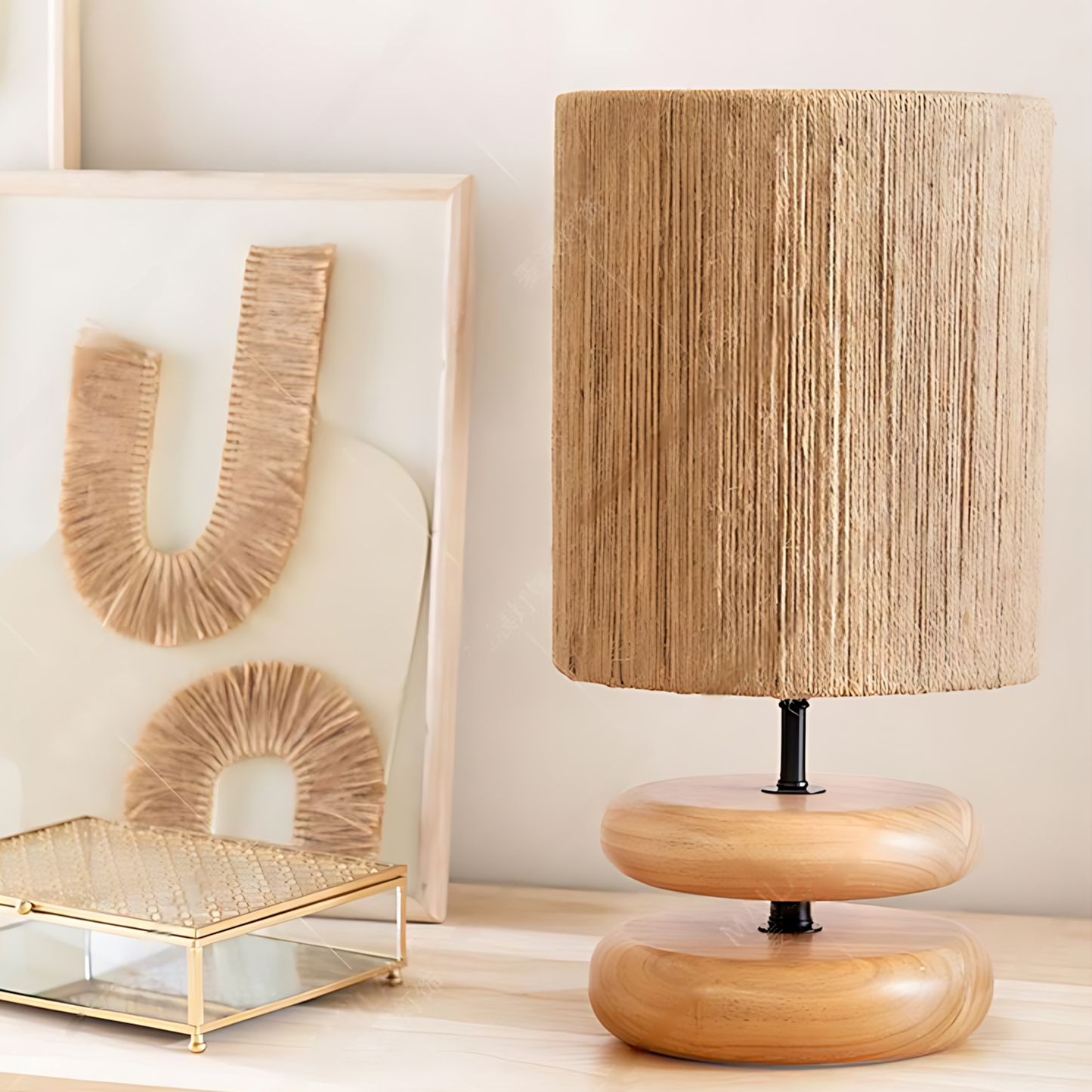 Japanese Cream Wood Study Table Lamp