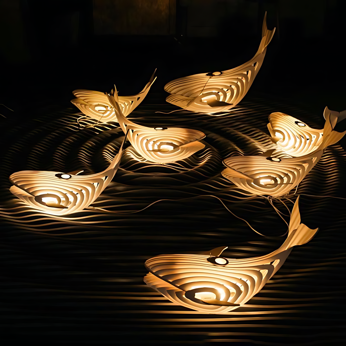 Japanese Wood Whale Cuisine Pendant Lamp