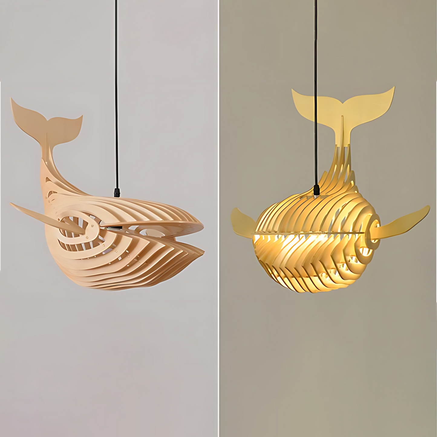 Japanese Wood Whale Cuisine Pendant Lamp