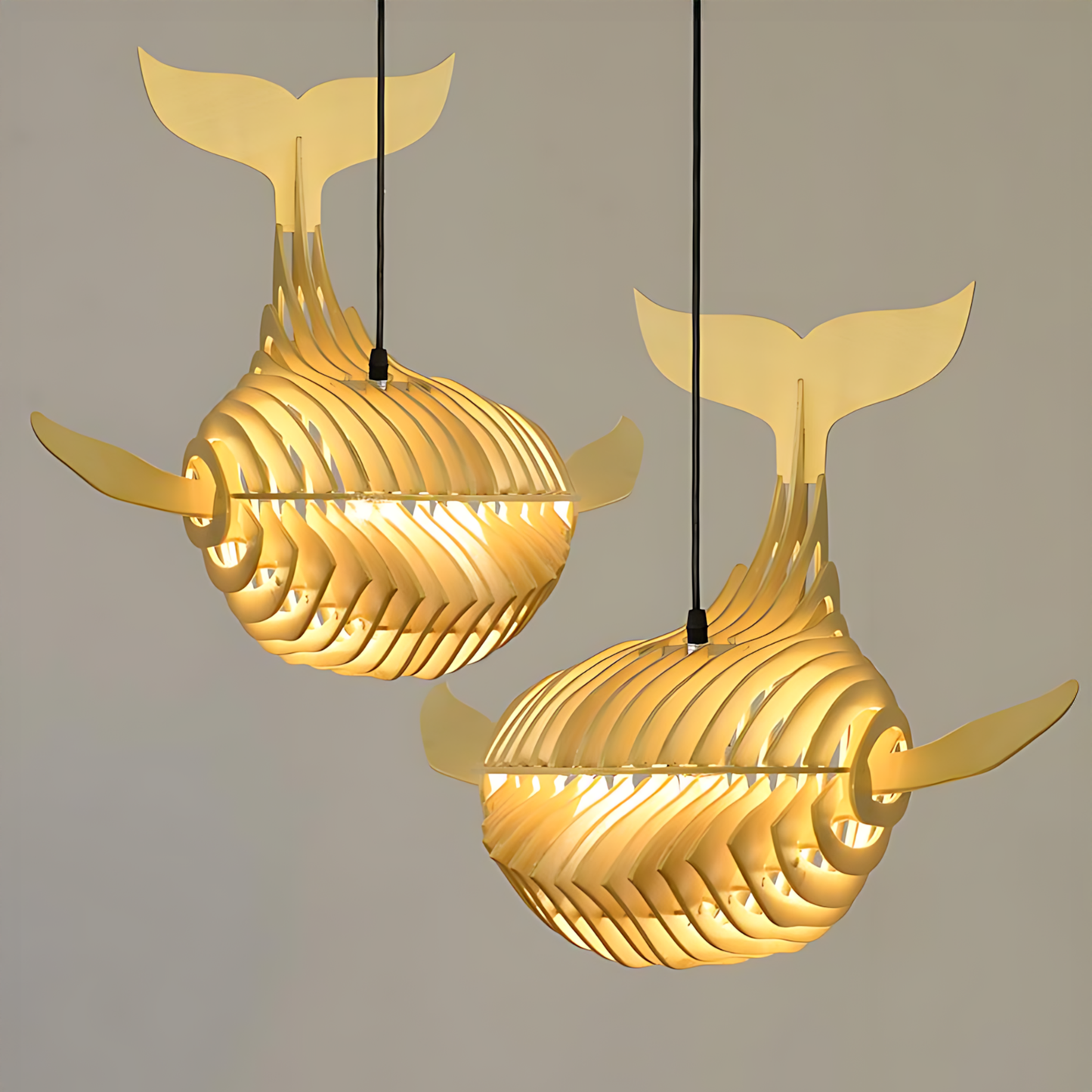 Japanese Wood Whale Cuisine Pendant Lamp