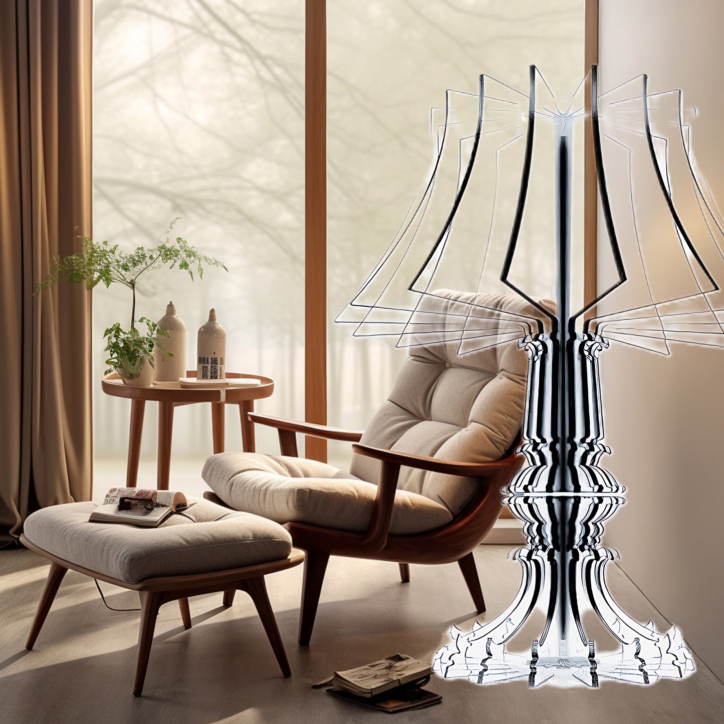 Josephine Table & Modern Metal Floor Lamp