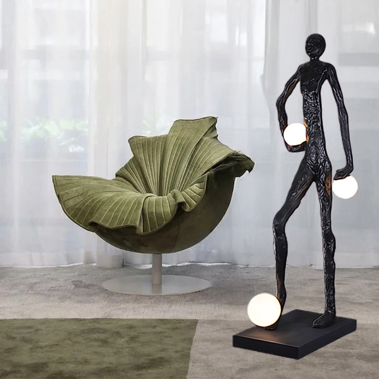 Kicking Ball Sculpture Character Eclectic Crystal Floor Lamp