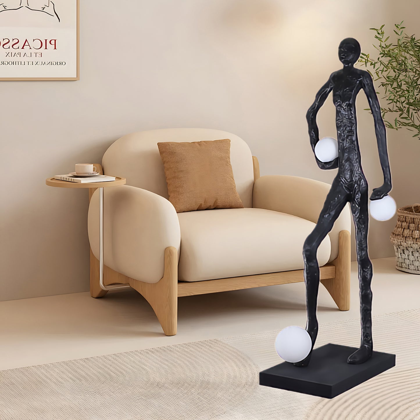 Kicking Ball Sculpture Character Eclectic Crystal Floor Lamp