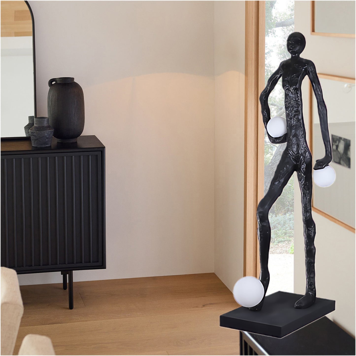 Kicking Ball Sculpture Character Eclectic Crystal Floor Lamp