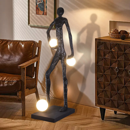 Kicking Ball Sculpture Character Eclectic Crystal Floor Lamp