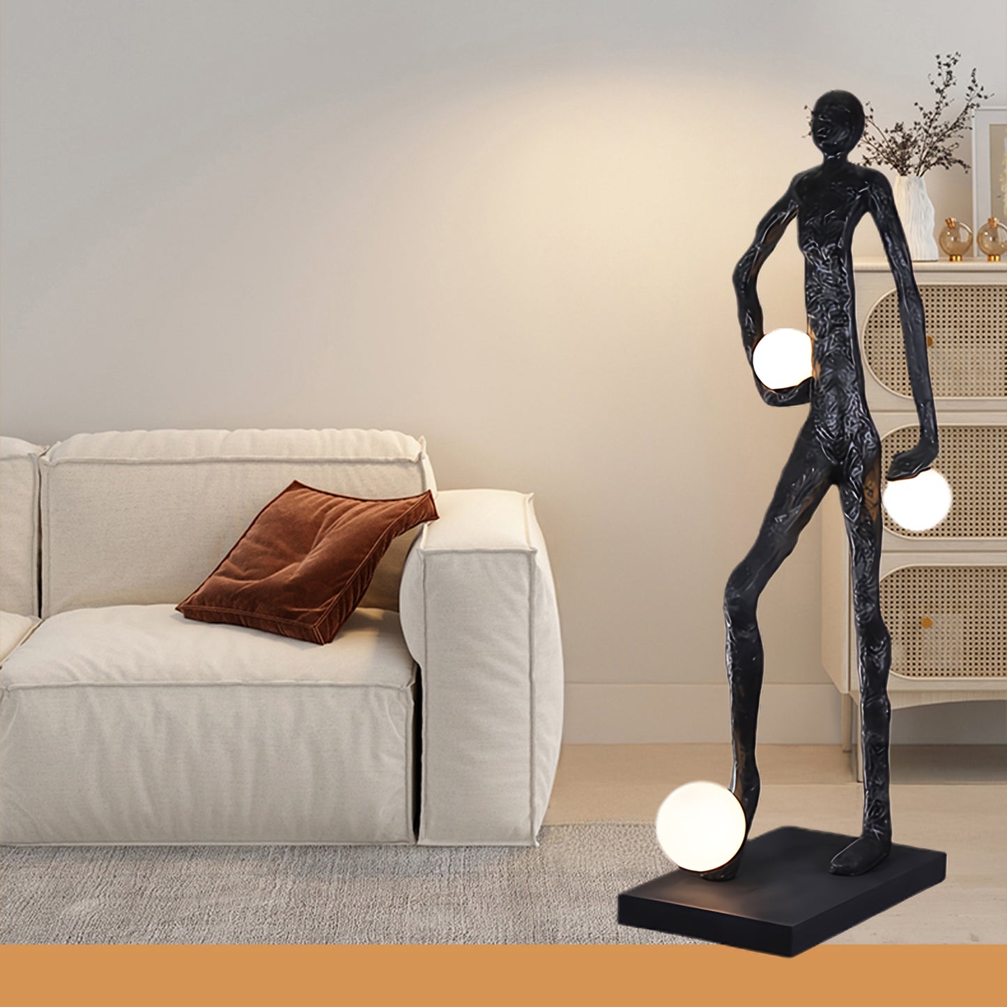 Kicking Ball Sculpture Character Eclectic Crystal Floor Lamp