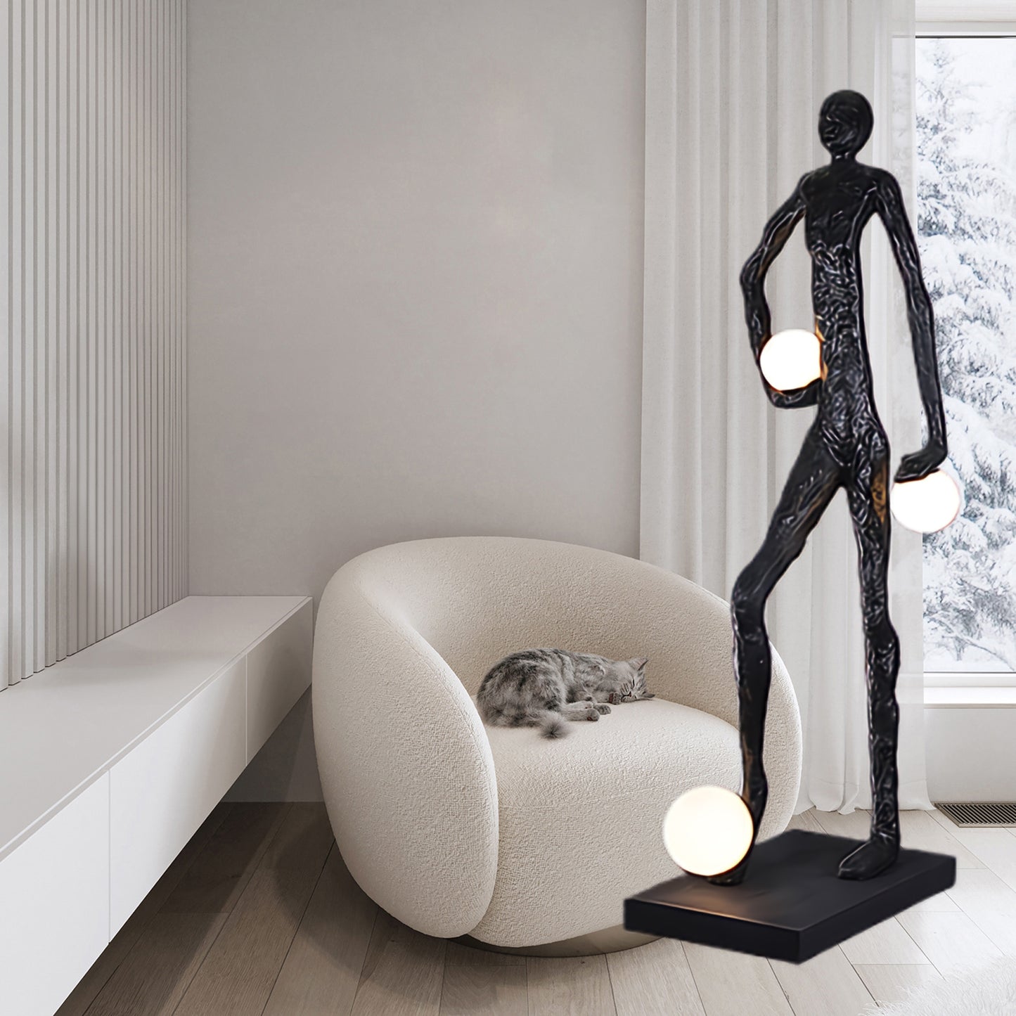 Kicking Ball Sculpture Character Eclectic Crystal Floor Lamp