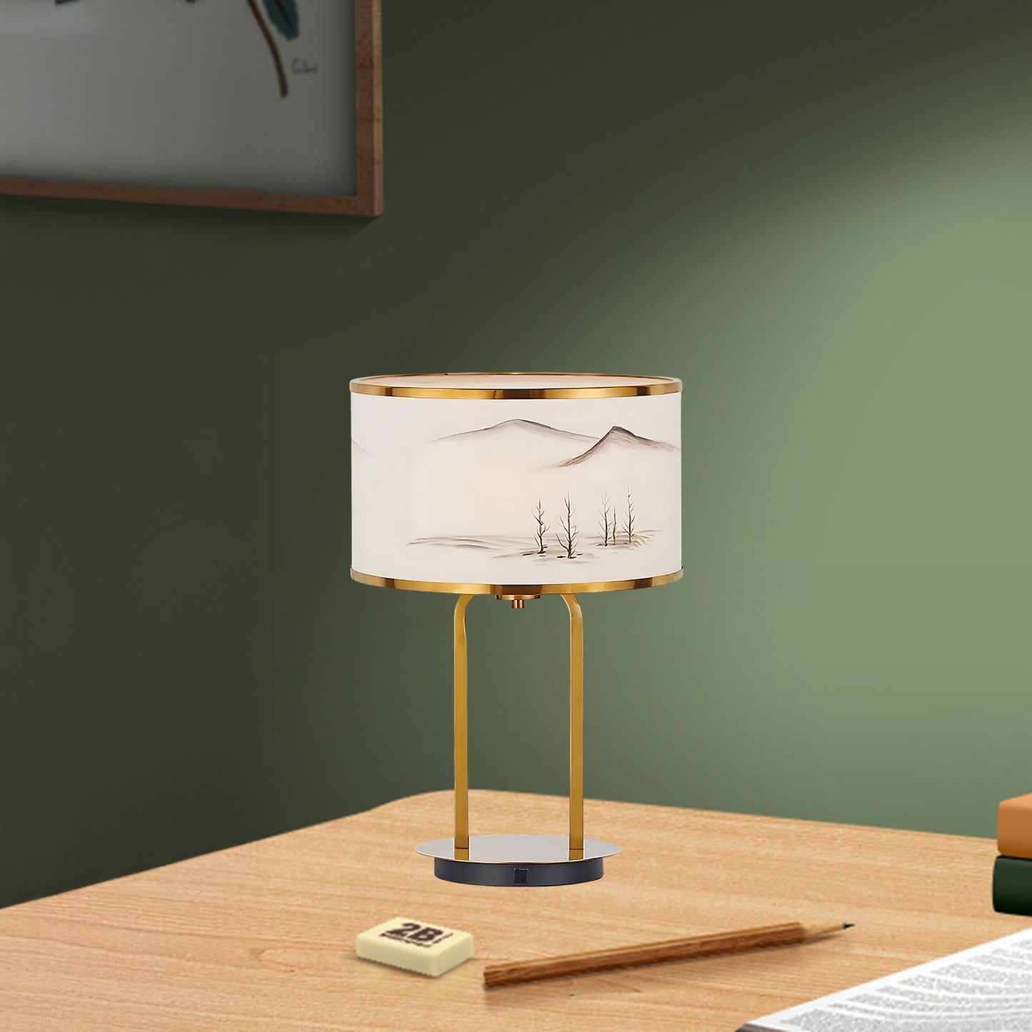 Landscape Painting Minimalist Metal Table Lamp