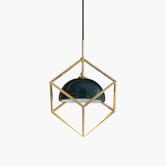 Lantern Square Art Deco Brass Pendant Lamp