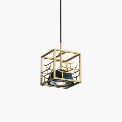 Lantern Square Art Deco Brass Pendant Lamp