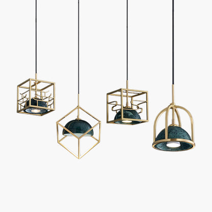 Lantern Square Art Deco Brass Pendant Lamp