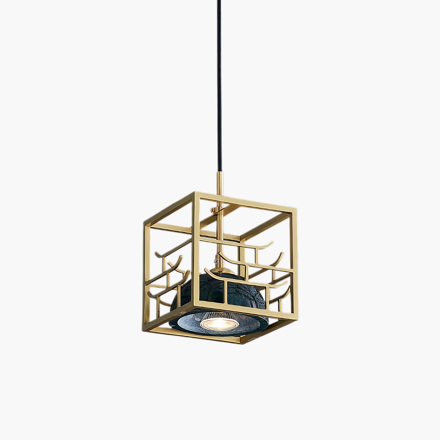 Lantern Square Art Deco Brass Pendant Lamp