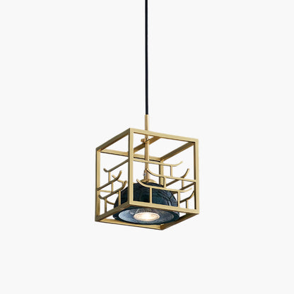 Lantern Square Art Deco Brass Pendant Lamp